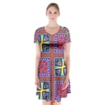 Shapes in squares pattern                           Short Sleeve V-neck Flare Dress