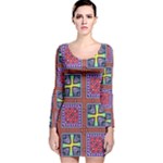 Shapes in squares pattern                       Long Sleeve Velvet Bodycon Dress