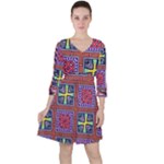 Shapes in squares pattern                       Quarter Sleeve Ruffle Waist Dress