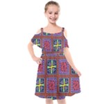 Shapes in squares pattern                   Kids  Cut Out Shoulders Chiffon Dress