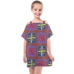 Shapes in squares pattern                    Kids  One Piece Chiffon Dress