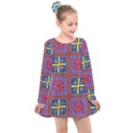 Shapes in squares pattern                      Kids  Long Sleeve Dress