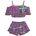 Shapes in squares pattern                    Kids  Off Shoulder Skirt Bikini