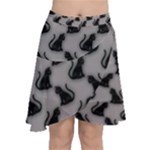 Black Cats On Gray Chiffon Wrap Front Skirt
