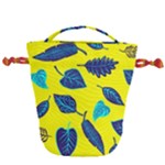 Leaves on a yellow background                                  Drawstring Bucket Bag
