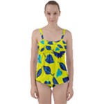 Leaves on a yellow background                                 Twist Front Tankini Set