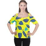 Leaves on a yellow background                                  Women s Cutout Shoulder Tee