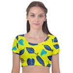 Leaves on a yellow background                               Velvet Short Sleeve Crop Top