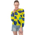 Leaves on a yellow background                                 Banded Bottom Chiffon Top