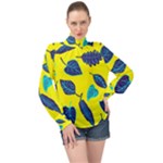 Leaves on a yellow background                                High Neck Long Sleeve Chiffon Top