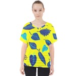 Leaves on a yellow background                                 V-Neck Dolman Drape Top