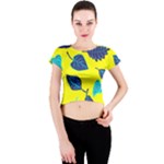 Leaves on a yellow background                                  Crew Neck Crop Top