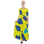 Leaves on a yellow background                                    Half Sleeves Maxi Dress