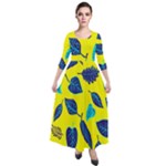 Leaves on a yellow background                                    Quarter Sleeve Maxi Velour Dress