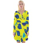 Leaves on a yellow background                                     Long Sleeve Front Wrap Dress