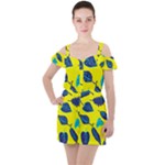 Leaves on a yellow background                                 Ruffle Cut Out Chiffon Playsuit