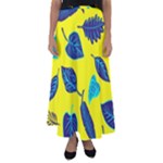 Leaves on a yellow background                                Flared Maxi Skirt