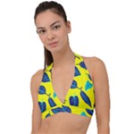 Leaves on a yellow background                               Halter Plunge Bikini Top