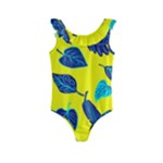 Leaves on a yellow background                                 Kids  Frill Swimsuit