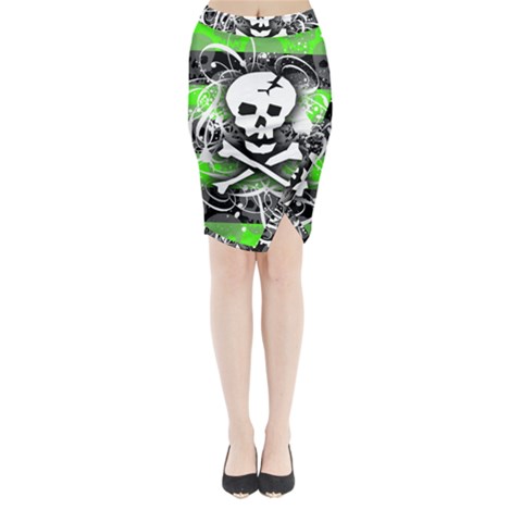 Deathrock Skull Midi Wrap Pencil Skirt from ZippyPress