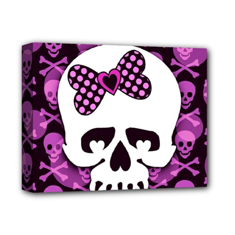 Pink Polka Dot Bow Skull Deluxe Canvas 14  x 11  (Stretched) from ZippyPress