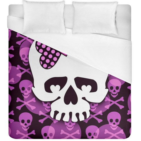 Pink Polka Dot Bow Skull Duvet Cover (King Size) from ZippyPress