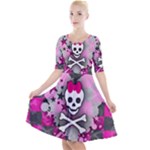 Princess Skull Heart Quarter Sleeve A-Line Dress