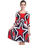 Star Checkerboard Splatter Quarter Sleeve Waist Band Dress
