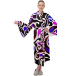 retro swirl abstract doodle Maxi Velour Kimono