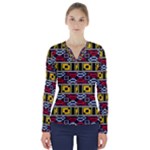 Rectangles and other shapes pattern                                     V-Neck Long Sleeve Top