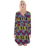 Rectangles and other shapes pattern                                       Long Sleeve Front Wrap Dress