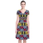 Rectangles and other shapes pattern                                    Short Sleeve Front Wrap Dress