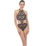 Rectangles and other shapes pattern                                   Halter Side Cut Swimsuit