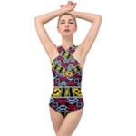 Rectangles and other shapes pattern                                   Cross Front Low Back Swimsuit