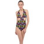 Rectangles and other shapes pattern                                    Halter Front Plunge Swimsuit