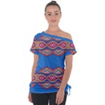 Shapes chains on a blue background                                             Off Shoulder Tie-Up Tee