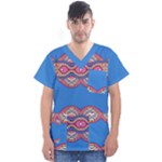 Shapes chains on a blue background                                               Men s V-Neck Scrub Top