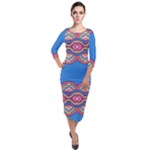 Shapes chains on a blue background                                                Quarter Sleeve Midi Velour Bodycon Dress