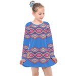 Shapes chains on a blue background                                             Kids  Long Sleeve Dress