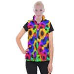 Colorful sunflowers                                                Women s Button Up Puffer Vest