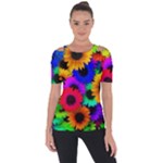 Colorful sunflowers                                                  Shoulder Cut Out Short Sleeve Top