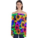 Colorful sunflowers                                                Off Shoulder Long Sleeve Top
