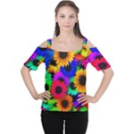 Colorful sunflowers                                                   Women s Cutout Shoulder Tee
