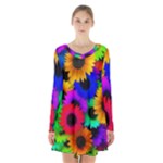 Colorful sunflowers                                                   Long Sleeve Velvet V-neck Dress