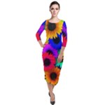 Colorful sunflowers                                                     Quarter Sleeve Midi Velour Bodycon Dress