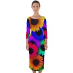 Colorful sunflowers                                                     Quarter Sleeve Midi Bodycon Dress