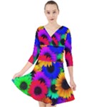 Colorful sunflowers                                                     Quarter Sleeve Front Wrap Dress