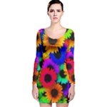 Colorful sunflowers                                                   Long Sleeve Velvet Bodycon Dress