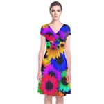 Colorful sunflowers                                                   Short Sleeve Front Wrap Dress