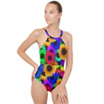 Colorful sunflowers                                                  High Neck One Piece Swimsuit
